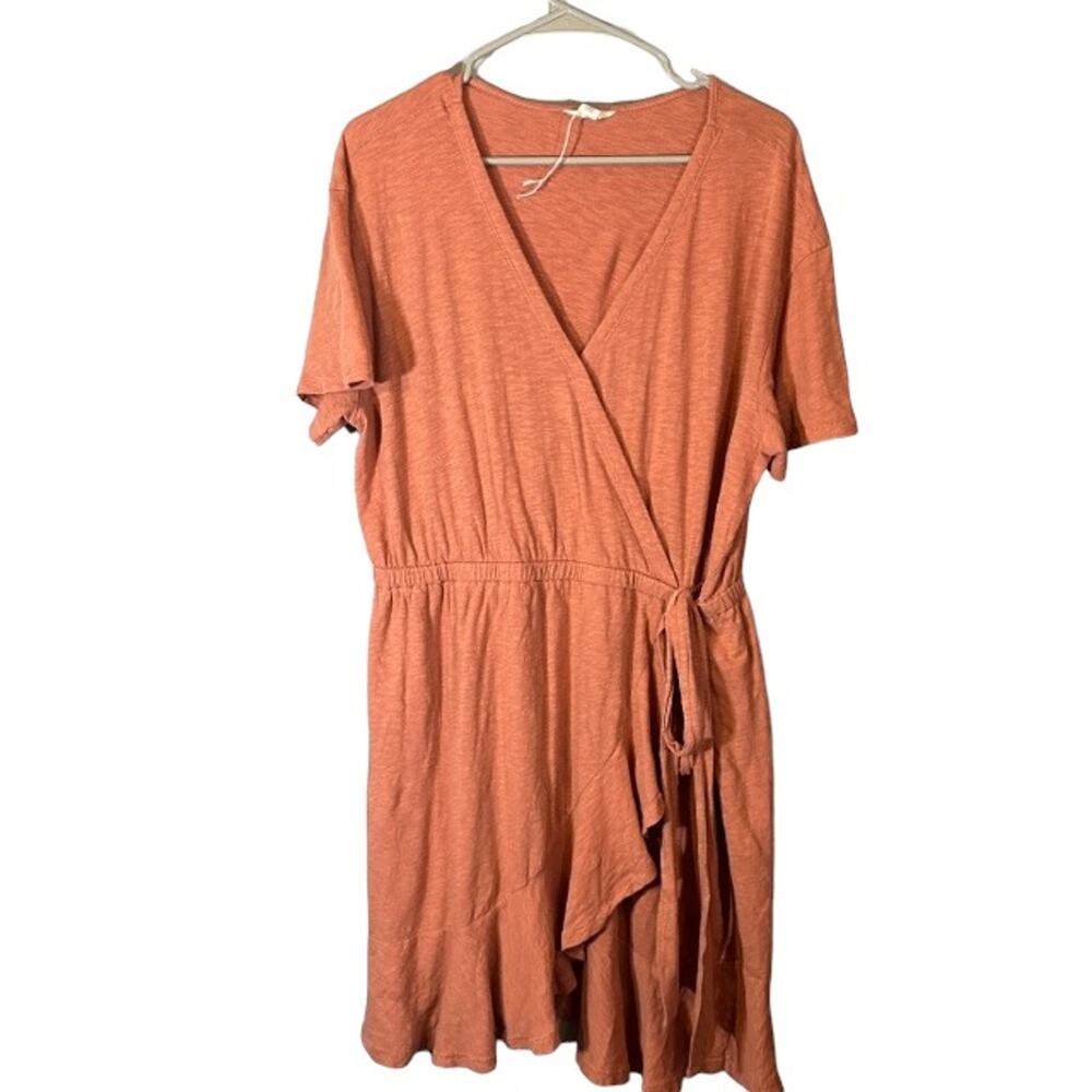 Caslon Salmon Pink Short Sleeve Cotton Wrap Style Front Dress Women Sz L